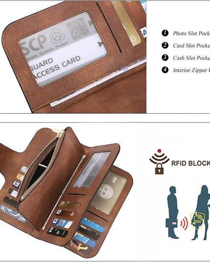 CLUCI Wallet For Women PU Leather RFID Blocking Womens Wallet Bifold Card Holder with ID Window Gifts for Women Birthday | RFID Blocking, Designer, Trifold, Card Holder, ID Window