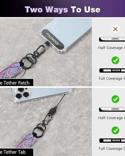 MoKo Boho Universal Phone Lanyard, Nylon Adjustable Cell Phone Crossbody Strap Detachable Women & Men Cellphone Lanyards Around the Neck with Patches for iPhone, Most Smartphones, Boho Colorful