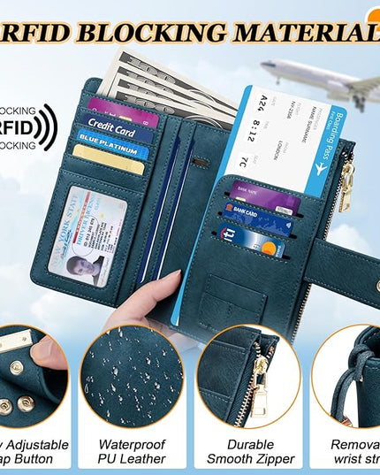 HUANLANG Passport Holder with Airtag for Women/Men, Airtag Passport Wallet for Travel Leather Passport Holder RFID Blocking,Travel Passport Walelt with Credit Card Holder