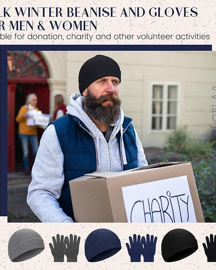 Tarpop 96 Pcs Winter Beanies and Gloves Bulk, Cold Weather Unisex Winter Hat and Gloves for Homeless Men Women
