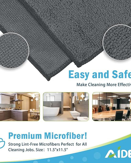 AIDEA Microfiber Cleaning Cloth Grey 50PK, Microfiber Towels for Cars, Premium Car Cloths, Dusting Cloth Lint Free Cleaning Rags for SUVs, House, Kitchen, Window, Workshops,11.5×11.5"