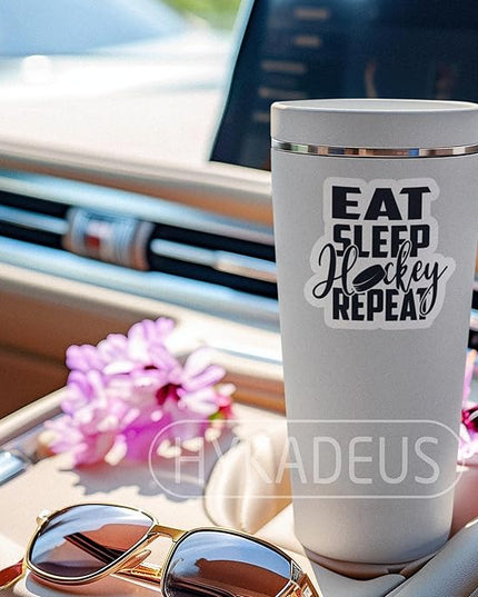 (3Pcs) Eat Sleep Hockey Repeat Sticker Hockey Stickers Hockey Lover Waterproof Vinyl Decal for Books Laptop Phones Tumblers Water Bottles, Hockey Gift For Boy Girl Men Women Dad Mom, Size 3 x 2.9 Inch