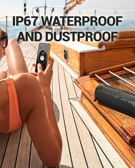 Wireless Waterproof Bluetooth Speaker - Portable Speaker Loud with Built-in Subwoofer and Tweeter, Extra Bass, Stereo Sound, IP67, Colorful Lights for Party, Outdoor, Camping - Black