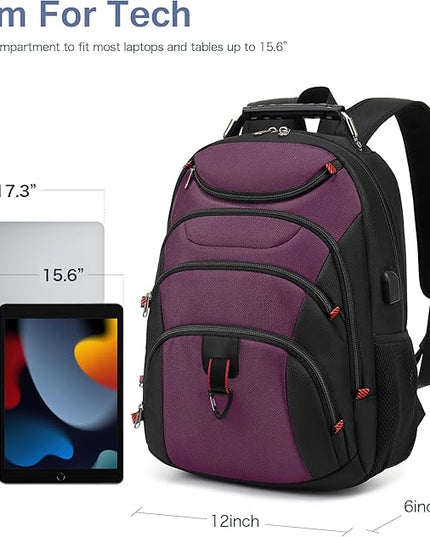 Boavan Laptop Backpack for men, 15.6 inch Laptop Bag with USB Port, Waterproof Travel Work Backpack Purse, Anti-Theft Teacher Nurse Doctor Casual Bookbags Office Business backpack，Purple Black