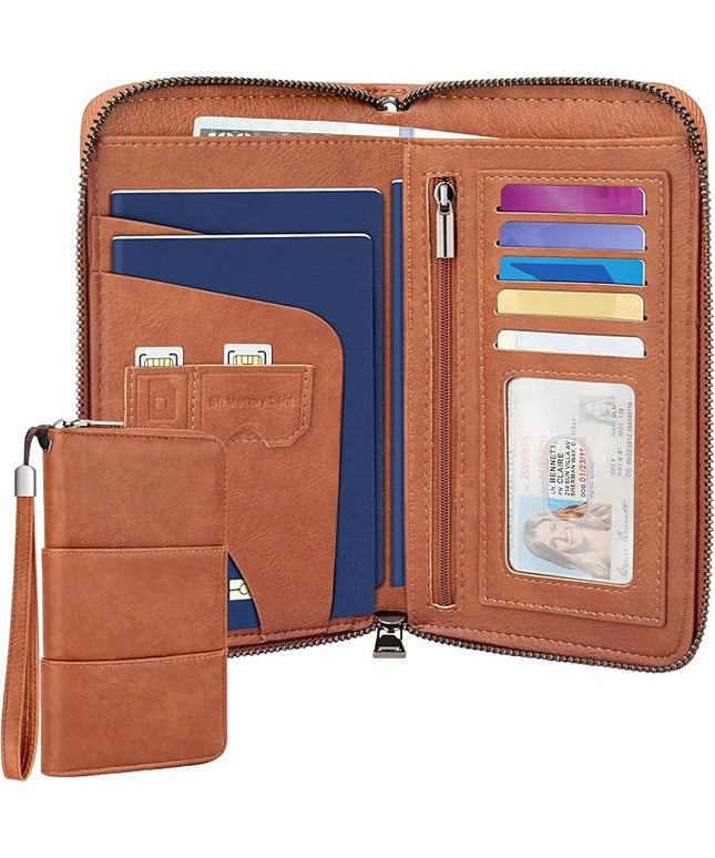 Family Passport Holder Wallet with Zipper, RFID Blocking Travel Document Organizer, PU Leather Passport Wallet for Women Men, Passport Cover Travel Wallet for Boarding Pass, ID, Money, Tickets