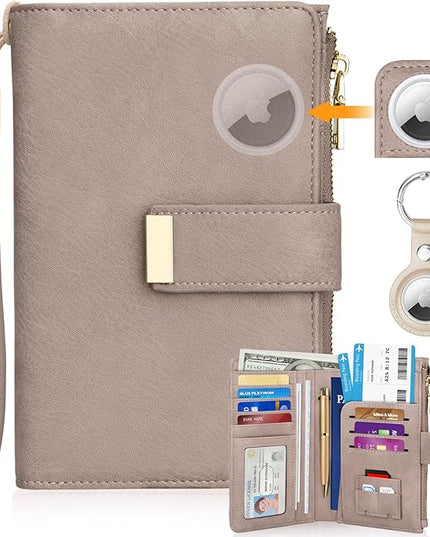 HUANLANG Passport Holder with Airtag for Women/Men, Airtag Passport Wallet for Travel Leather Passport Holder RFID Blocking,Travel Passport Walelt with Credit Card Holder