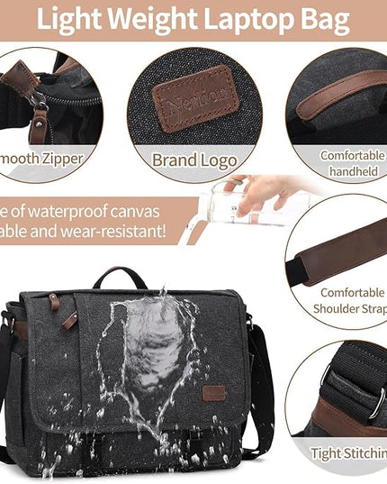Nerlion Messenger Bag 15.6 Inch Laptop Bag Computer Bag Canvas Water-resistant Shoulder Bag Work Briefcase Bookbag for College (15.6", Dark Gray)