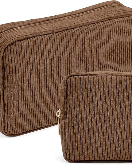 MAGEFY Small Makeup Bag for Purse Mini Cosmetics Bag Corduroy Cute Cosmetic Pouch for Women with Slip-in Pockets