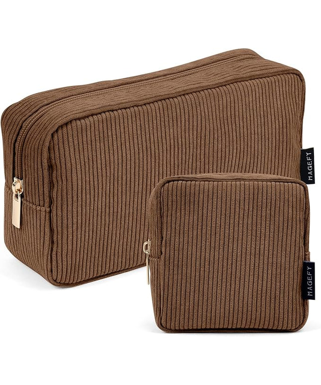 MAGEFY Small Makeup Bag for Purse Mini Cosmetics Bag Corduroy Cute Cosmetic Pouch for Women with Slip-in Pockets