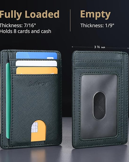 Buffway Slim Minimalist Front Pocket RFID Blocking Leather Wallets for Men and Women - Cross Blackish Green