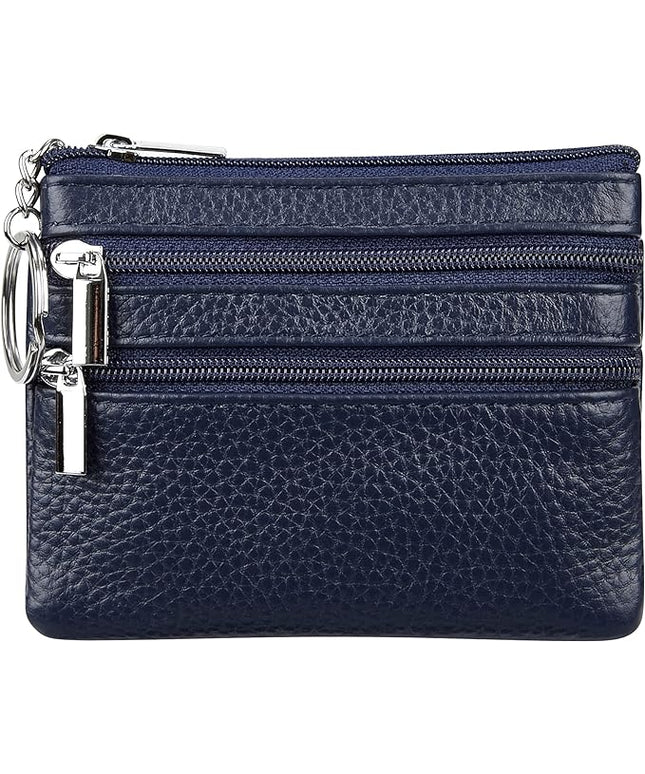 Women's Genuine Leather Coin Purse Mini Pouch Change Wallet with Keychain