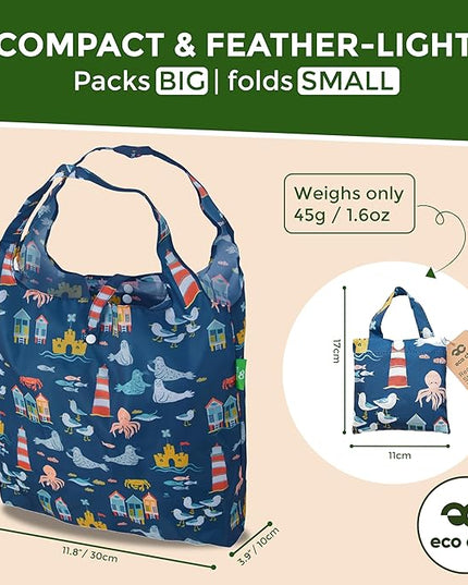 ECO CHIC Foldable Reusable Grocery Bags - Lightweight, Recycled & Reusable Shopping Bag - Waterproof Packable Tote