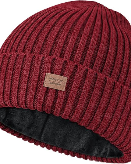 Merino Wool Beanie Hat for Men Women - Thermal Knitted Winter Hat for Large Heads Hiking Running Cap Wrap for Cold Weather
