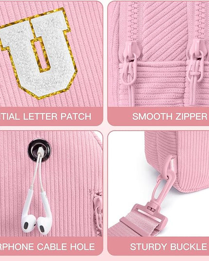 Viverte Small Corduroy Sling Bag Initial Crossbody Bag Fanny Pack for Girls Personalized Birthday Gifts for Teen Girls Gifts