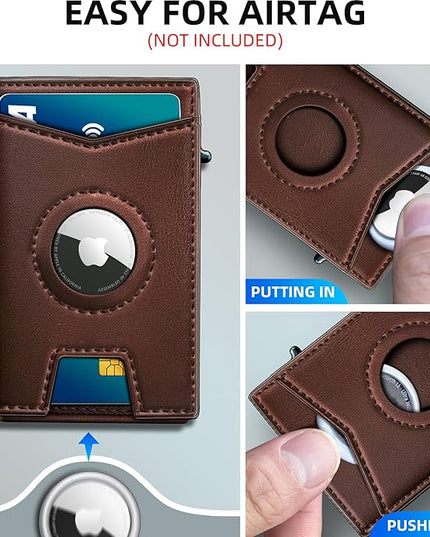 miyozi Airtag Wallet for Men Money Clip 9-Card Pop-Up Credit Card Holder with ID Window RFID Blocking Metal Case Magnetic Closure Front Pocket Wallet Gift Box