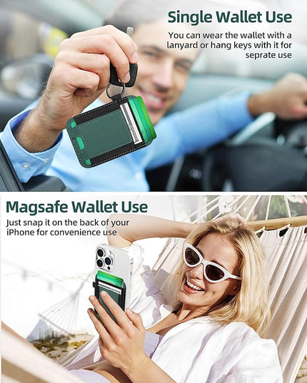 For Magsafe Wallet, Strongest Magnetic Wallet for iPhone 17/16/15/14/13/12 Series, for Magsafe Card Holder with 2 Card Slots, Magnetic Card Holder, RFID Blocking, Vegan Leather, Hold 7 Cards, Green