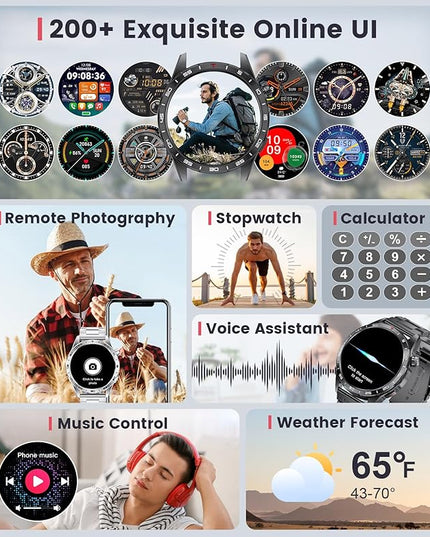 Smart Watch for Men (3 Straps),Answer/Make Calls,1.43'' AMOLED,IP68 Waterproof,110+ Sports Modes Fitness Watch with Sleep Monitor/SpO2/Heart Rate/Pedometer Rugged Outdoor Smart watch for Android/iOS