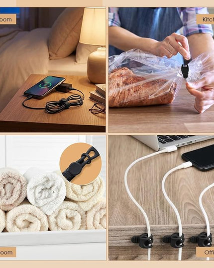 Geelin 10 Pack Magnetic Silicone Cable Ties bulk Reusable Cable Organizer Straps for Cord Management Magnetic Wire Ties for USB Cables Headphones Charger Cords Curtain Towel Straps (Black)