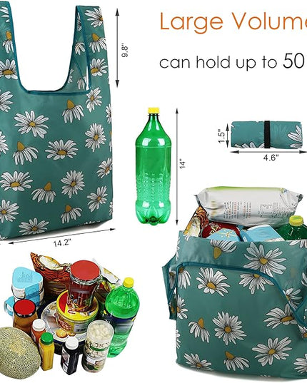 BeeGreen Large Flower Tote Bag - 12 Pack Heavy Duty Reusable Grocery Bags and Foldable Shopping Bags for Groceries, Cute Travel Reusable Gifts,Lightweight Washable Cloth Bag With Handles for Women