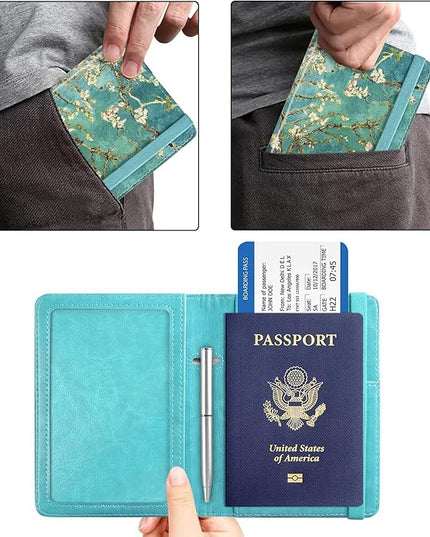 ACdream RFID BLOCKING Passport Holder Travel Wallet - Premium PU Leather Cover Passport book with Card Holder, Pen Slot, Keep Organization, and Travel Essentials for Women and Men, Blossom