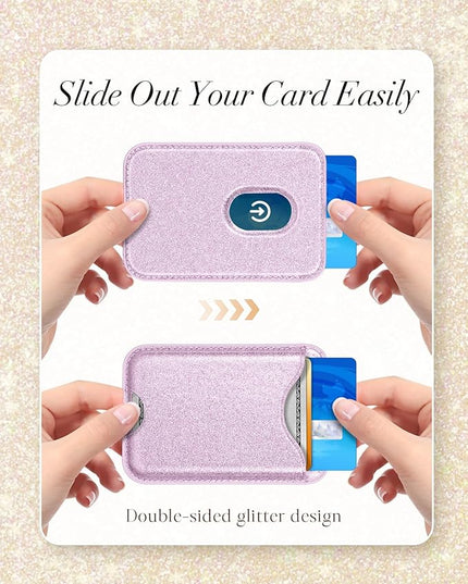 Shorogyt Compatible with Magsafe Wallet Magnetic Card Holder - Glitter Light Purple Phone Wallets for Women Teen Girls for iPhone 17/16/15/14/13/12 Series Slim for Apple Mag RFID Magnet, Fit 3 Cards