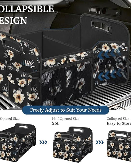 Femuar Car Trunk Organizer, Car Storage Organizer with Large Capacity Waterproof Collapsible Trunk Organizer for Car Suv/Jeep/Sedan (Hibiscus flowers, Standard)