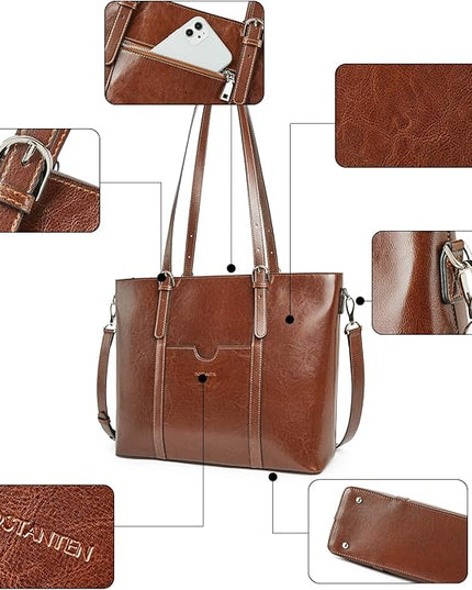 BOSTANTEN Leather Laptop Bag Work Tote for Women Shoulder Handbag Briefcase 15.6 inch Satchel Computer Bag