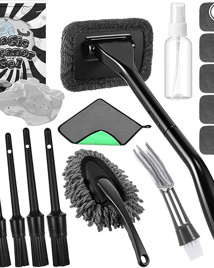 16 Pcs Windshield Cleaner Tool, Car Cleaning Kit with Various Detailing Brushes Set Spray Bottle Cleaner Towel Cleaning Gel Accessories Car Interior Detailing Kit for Windows Vents(Gray)
