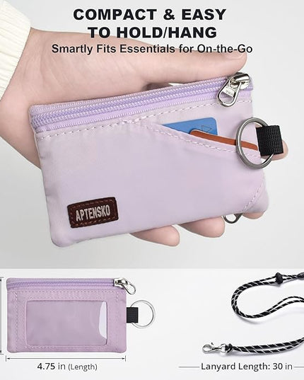 RFID Travel Wallet with Adjustable Lanyard-Zipper Small Wallet with ID Card Holder, Keychain for women&men-Minimalist Slim Waterproof Nylon case for ID, Cash, Key (Soft Lilac)