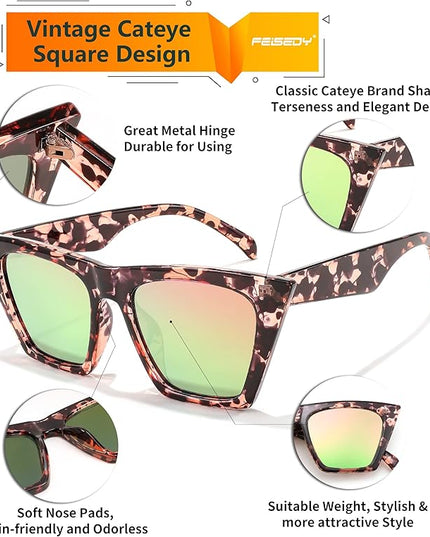 FEISEDY Vintage Square Cat Eye Sunglasses Women Trendy Cateye Sunglasses B2473