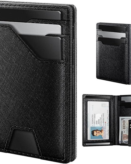 typecase Leather Wallet for Men Card Holder: Premium Genuine Leather, RFID Blocking, Slim, Minimalist, Front Pocket - 15 Cards Capacity | ID Window | Money Clip (Black)