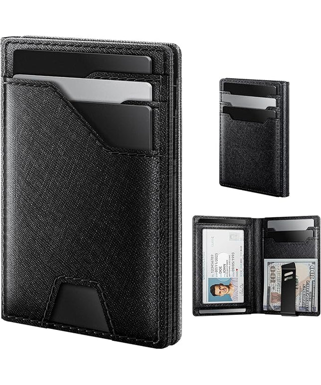 typecase Leather Wallet for Men Card Holder: Premium Genuine Leather, RFID Blocking, Slim, Minimalist, Front Pocket - 15 Cards Capacity | ID Window | Money Clip (Black)