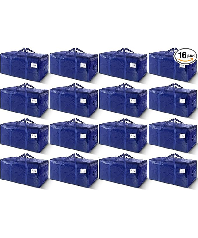 16 Pack Extra Heavy Duty Large Moving Bags with Strong Zipper & Carrying Handles, Sturdy Clothes Storage Bag Totes Bins, Packing Bags Moving Boxes College Moving Supplies, Dark Blue - 33 gal