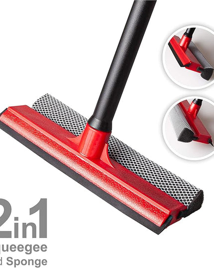 DSV Standard Window Squeegee for Car Windows, 2-in-1 Window Cleaner for Car Windshield, Gas Station, Shower, and Glass | Auto Squeegee with 17.5" Handle, 8" Soft Rubber Blade & Highly Absorbent Sponge