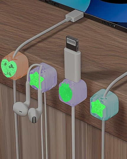 9Pack Magnetic Cable Clips for Nightstand, Adhesive Night-Glowing Cord Holder Organizer for Office Home Desk Wall Car (Strawberry Star Heart)