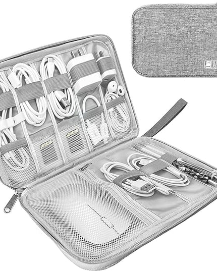 Electronics Organizer Travel Case,Electronic Accessories Storage Bag,Portable Waterproof Cable Organizer Bag,Travel Cord Organizer Bag for Small Charging Cord Storage,Cables,SD Card (Grey)