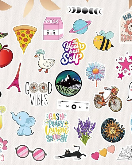 300 Pcs Preppy Stickers, Summer Stickers for Water Bottles Girls, Laptop Accessory Waterproof, Cute Decals for Phone Waterbottle MacBook Cup, Summer Themed Stickers for Teens