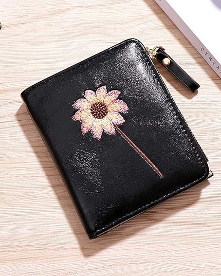 AOXONEL Girls Wallet Small Bifold Womens Wallets Rfid,Compact Female Cute Mini Zipper Coin Card Purse for Teen Girl Kids (Black)
