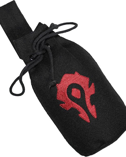 Mythrojan Medieval Woolen Belt Pouch Warcraft For the Horde Drawstring Portable Pouch Embroidered Coin Purse Costume Waist Bag for Cosplay, LARP - Black