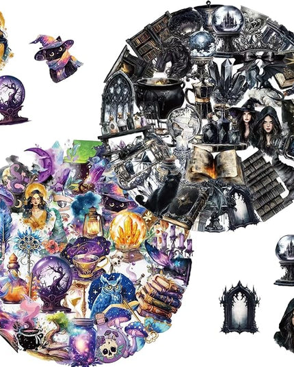 100 Pcs Mystical Witchy Magic Transparent Stickers, Potion Witchcraft Supplies Sticker,Dark Aesthetic Sticker for Adults,Scrapbooking,Journaling,Planner, Laptops (Dark Witchy)