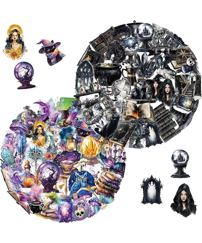 100 Pcs Mystical Witchy Magic Transparent Stickers, Potion Witchcraft Supplies Sticker,Dark Aesthetic Sticker for Adults,Scrapbooking,Journaling,Planner, Laptops (Dark Witchy)
