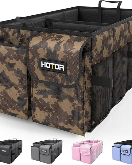 HOTOR Trunk Organizer - Car Organizer, Foldable Trunk organizer for SUVs & Sedans, Sturdy Car Organization for Car Accessories, Tools, Sundries, Brown Camouflage, 2 Compartments, 21.3"×12.6"×10.6"