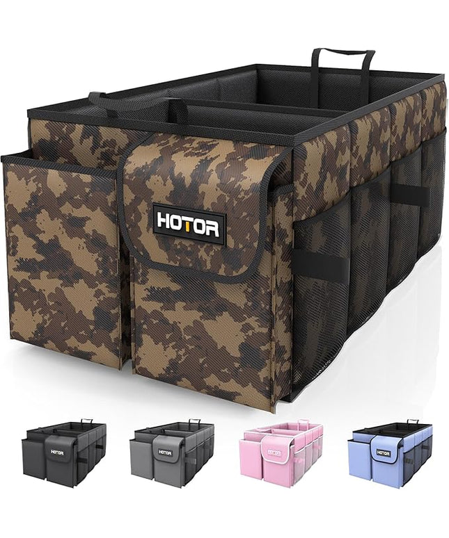 HOTOR Trunk Organizer - Car Organizer, Foldable Trunk organizer for SUVs & Sedans, Sturdy Car Organization for Car Accessories, Tools, Sundries, Brown Camouflage, 2 Compartments, 21.3"×12.6"×10.6"