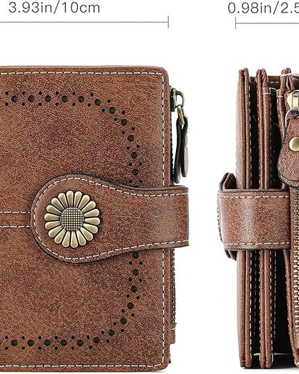 SENDEFN Small Womens Wallet Leather Bifold Card Holder RFID Blocking with Zipper Coin Pocket