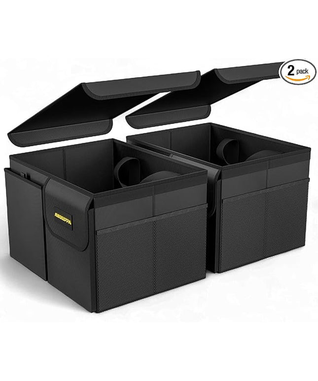 MIKKUPPA Car Trunk Organizer - 35L Collapsible Trunk Organizer with Lid, Sturdy Car Storage for SUV Auto Truck Van (Black, 2Pack)