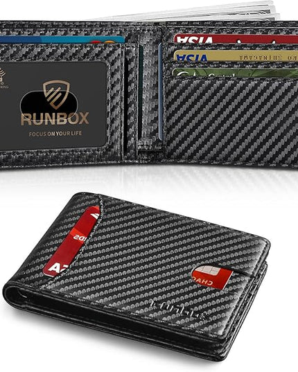 RUNBOX Wallet for Men Slim 11 Credit Card Holder Slots Leather RFID Blocking Small Thin Men's Wallet Bifold Minimalist Front Pocket Large Capacity Gift Box