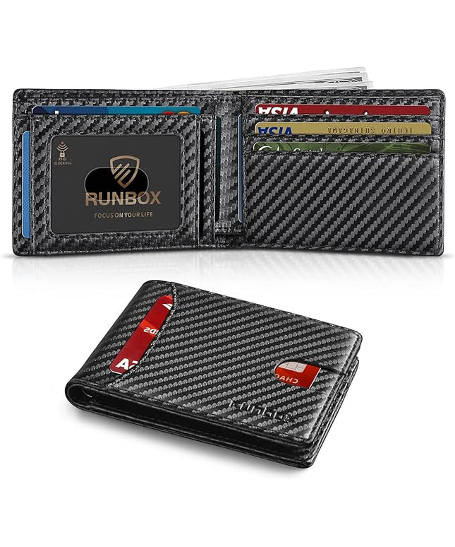 RUNBOX Wallet for Men Slim 11 Credit Card Holder Slots Leather RFID Blocking Small Thin Men's Wallet Bifold Minimalist Front Pocket Large Capacity Gift Box