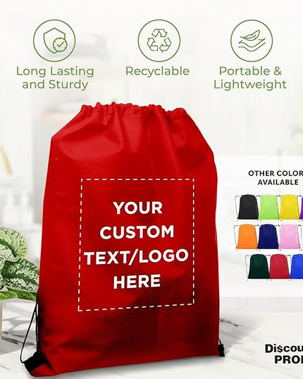 DISCOUNT PROMOS Custom Non-Woven Drawstring Backpacks Set of 10/50/100, Personalized Bulk Pack