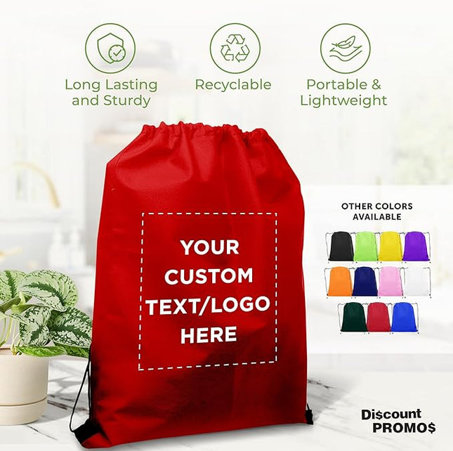 DISCOUNT PROMOS Custom Non-Woven Drawstring Backpacks Set of 10/50/100, Personalized Bulk Pack