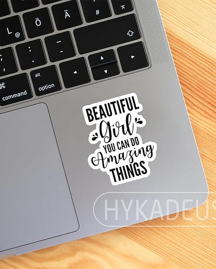(3Pcs) Beautiful Girl You Can Do Amazing Things Sticker Encouraging & Motivational Stickers Inspirational Quote Positive Affirmation Vinyl Decals for Laptop, Water Bottle, Journal, Planner, 3" x 2.5"